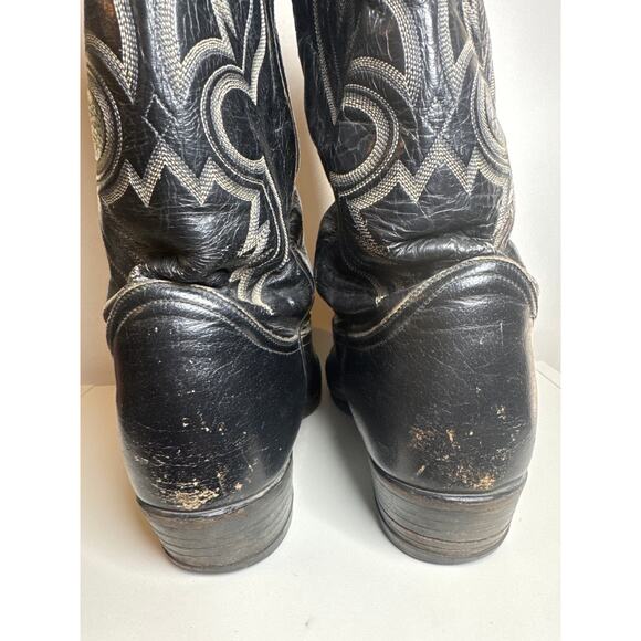 Vintage Tony Lama Black Label Cowboy Boots 9.5 D Style 3519 Western Embroidered